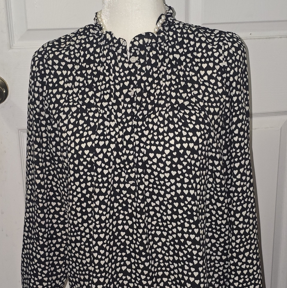 J. Crew Black and White Heart Pattern Top